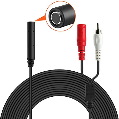 Dericam High Sensitive Microphone for CCTV//IP Camera//DVR//NVR 60ft Cable with Power Splitter Tiny CCTV Audio Pickup Mic Black External Camera Sound Included 12V DC Power Adapter AP1-2BP
